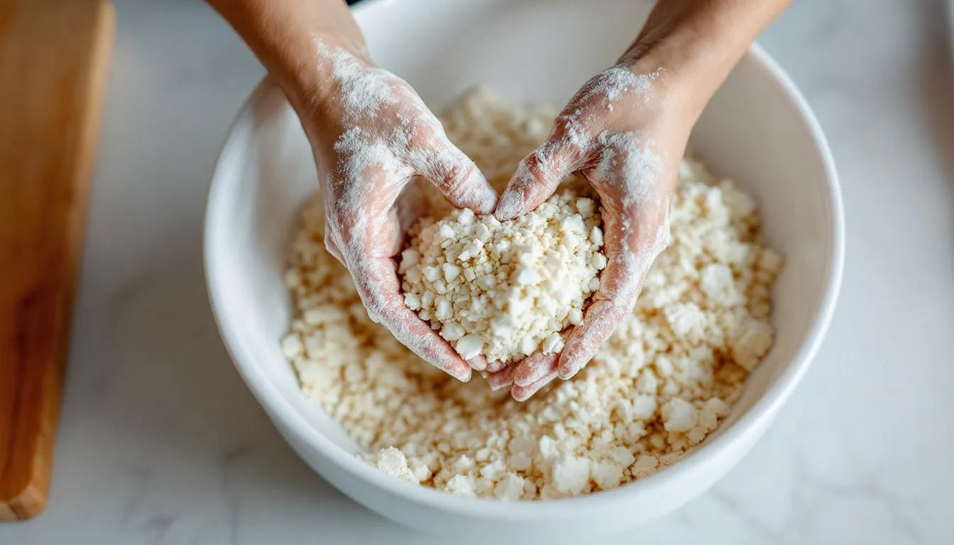 Hand stirring brown rice flour and vermiculite mixture