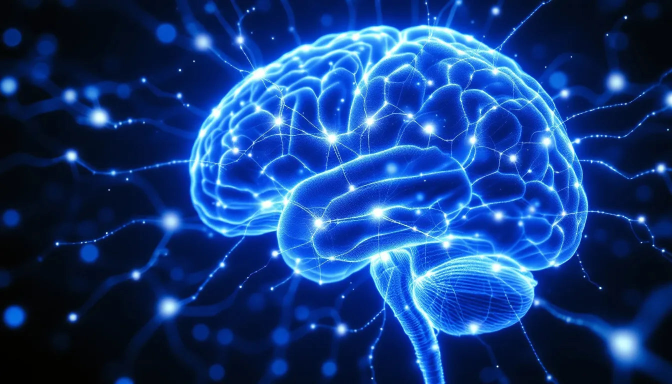 A high-resolution brain scan showing glowing neural connections.