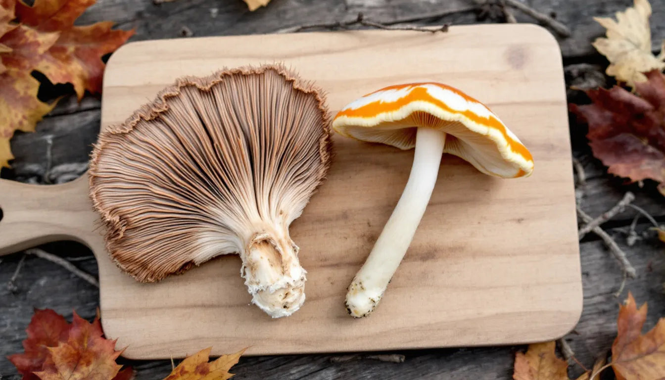 Reishi, Turkey Tail, and Chaga mushrooms side by side
