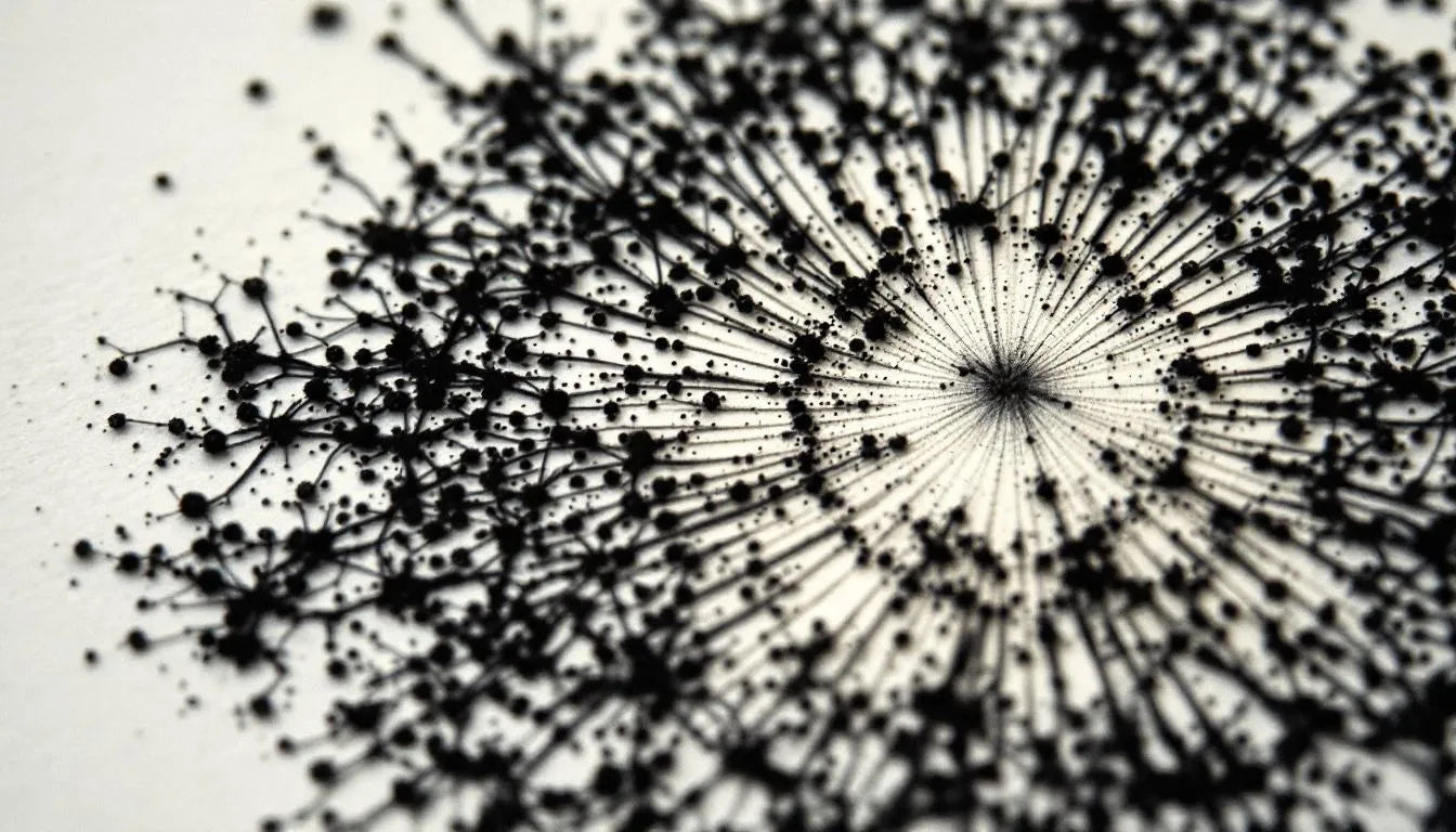 mushroom spore print on contrasting black and white paper