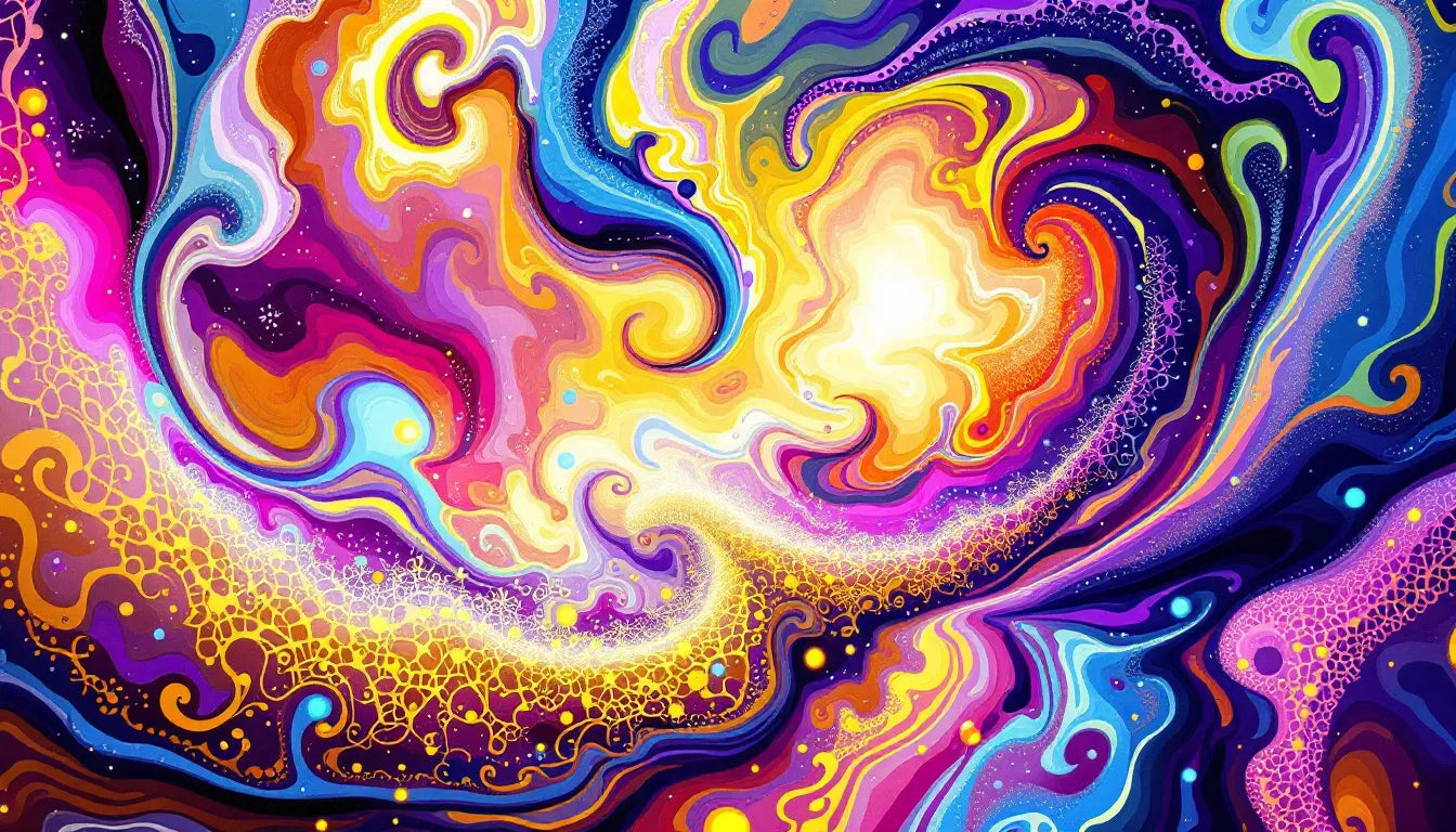 Vivid swirling psychedelic patterns with vibrant colors.