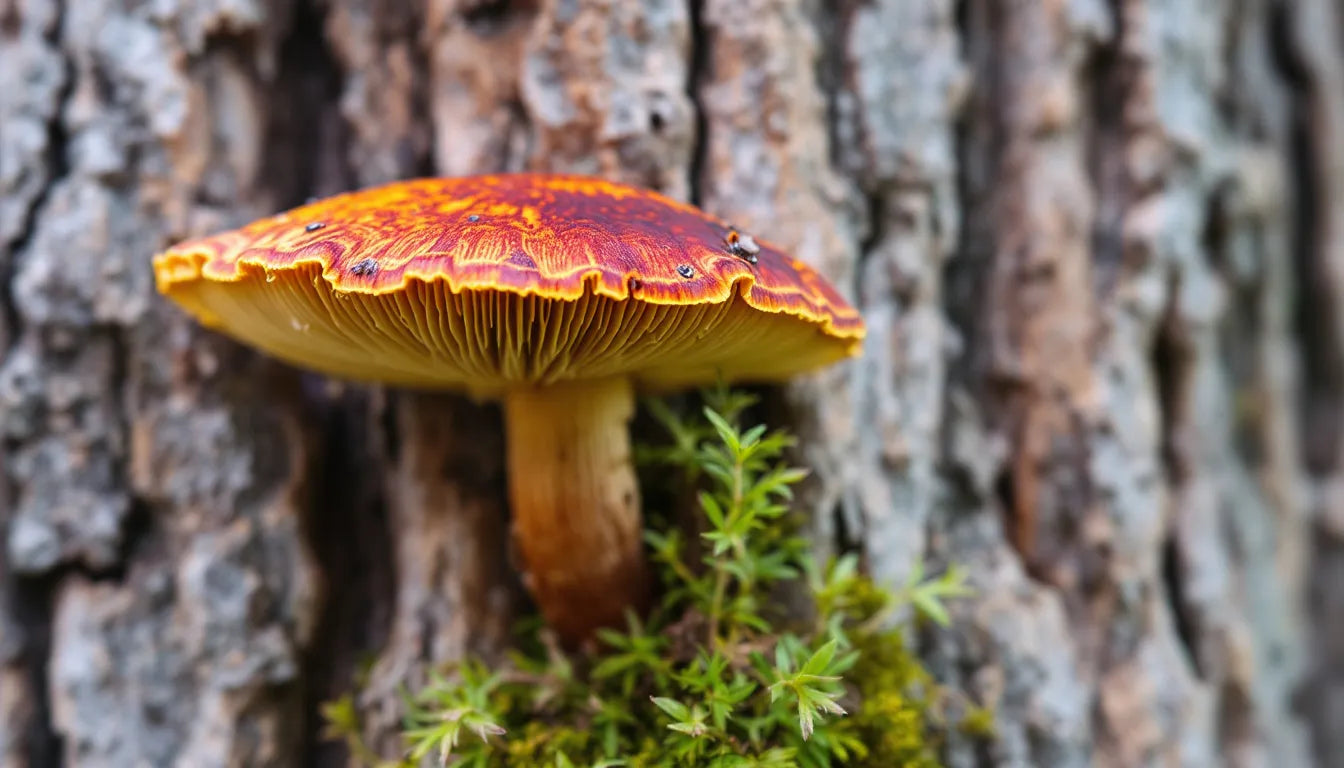 Lion's Mane mushroom growing naturally on a hardwood tree