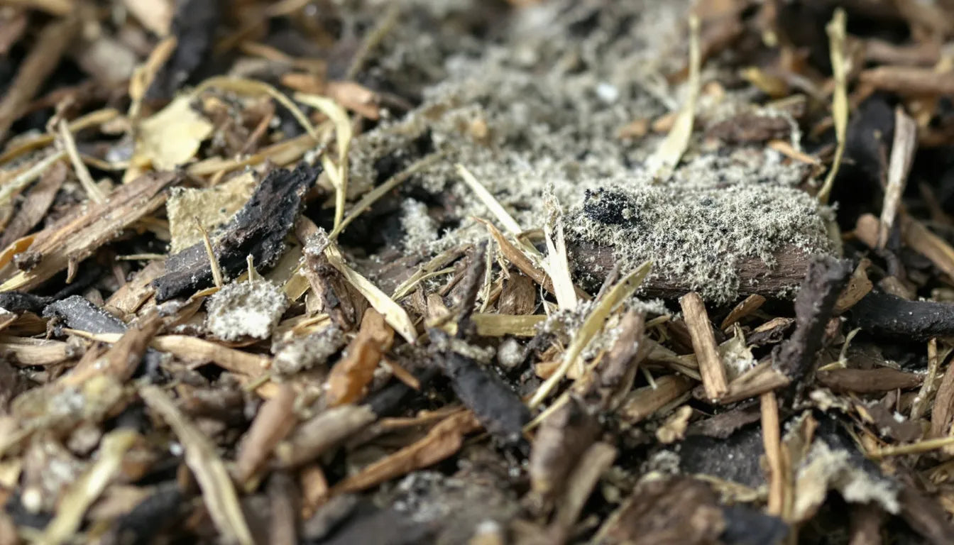Contaminated mushroom substrate showing green mold