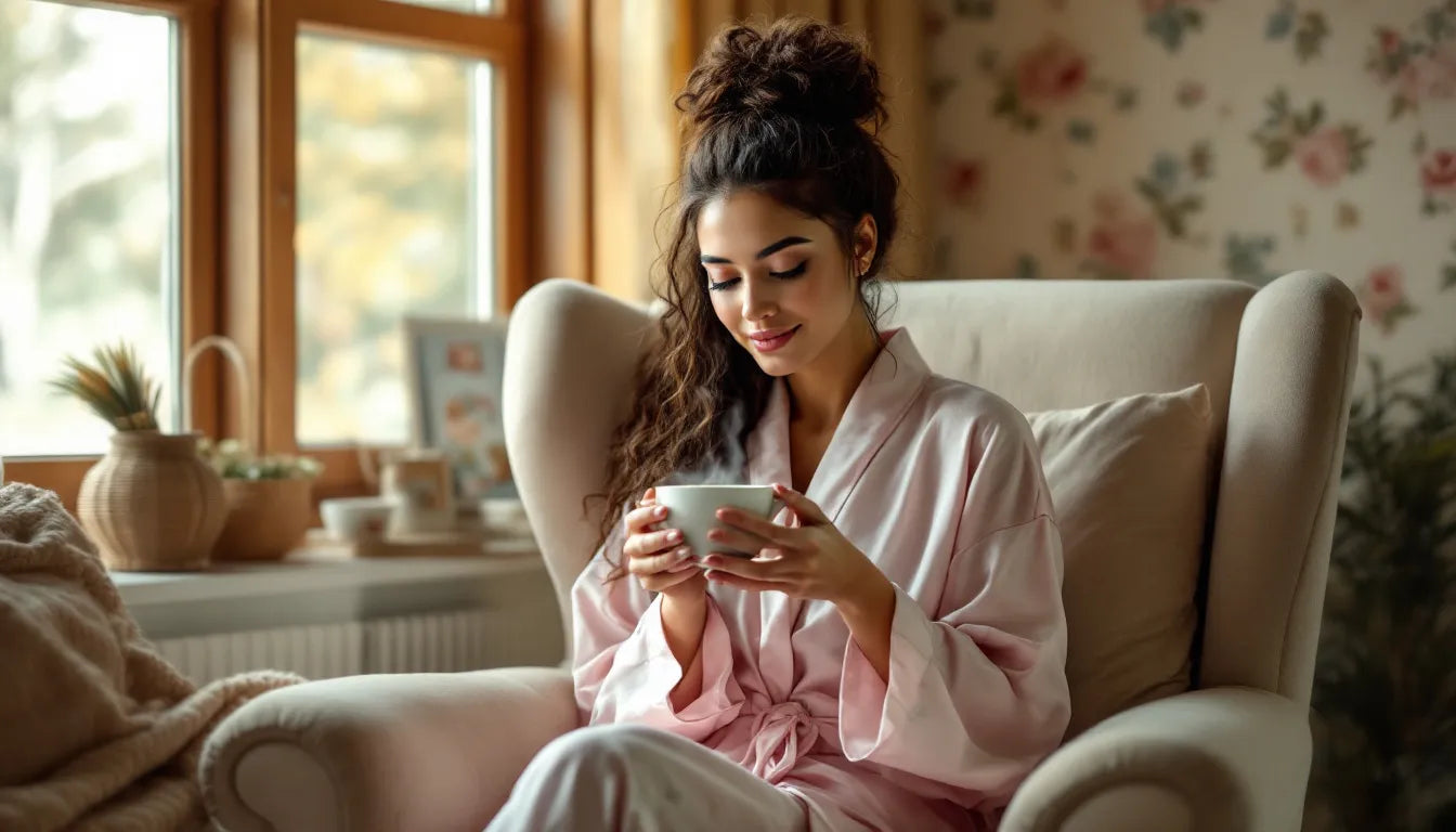 woman enjoying herbal tea for relaxation at home