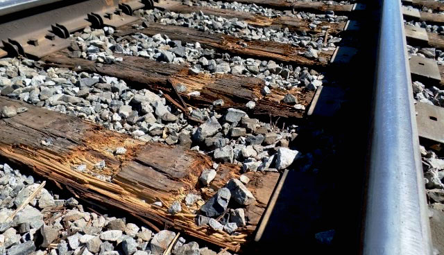 Damaged railroad ties after winter