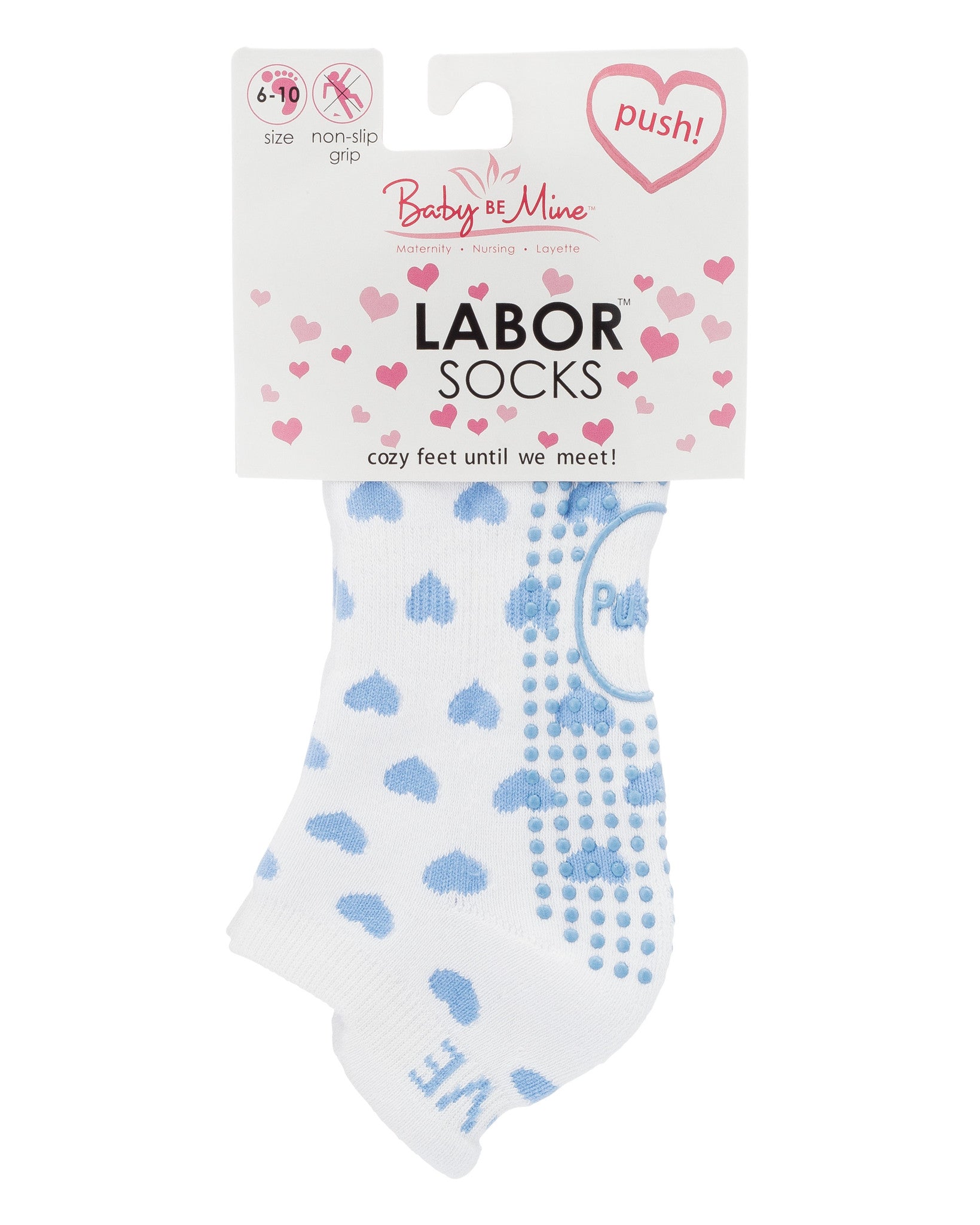 Push! Labor Socks - Blue & White Hearts – Baby Be Mine