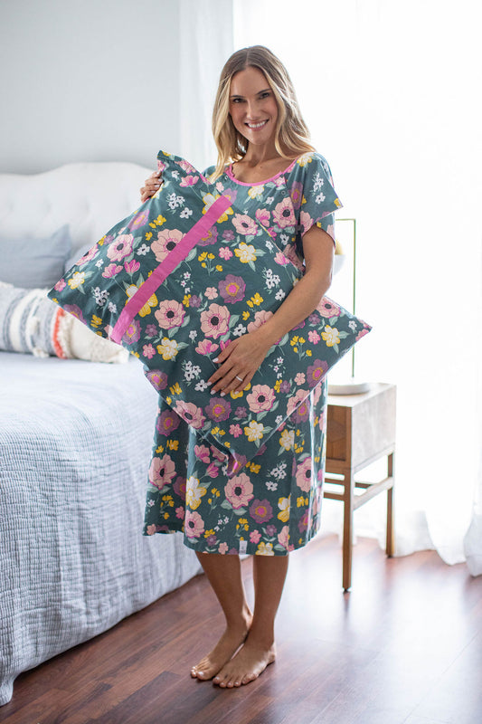 White Floral Labor And Delivery Gown Gownie & Matching Pillowcase Set –  Gownies™