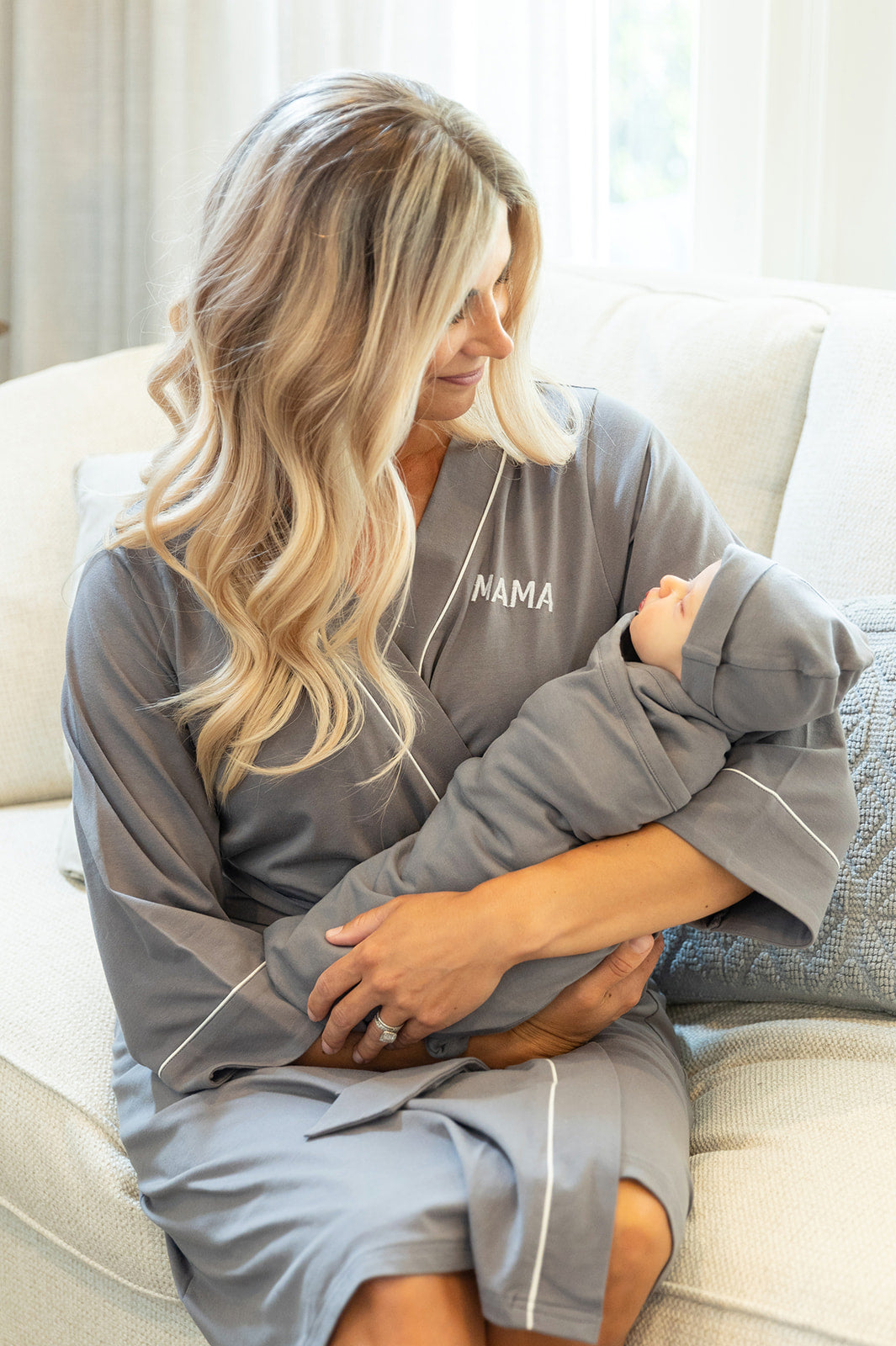 Mama Delivery Robe & Baby Swaddle Blanket Set Charcoal