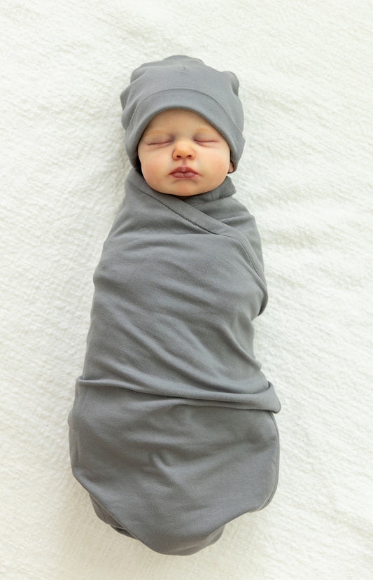 Morgan 3 in 1 Labor Gown & Light Grey Baby Swaddle Set