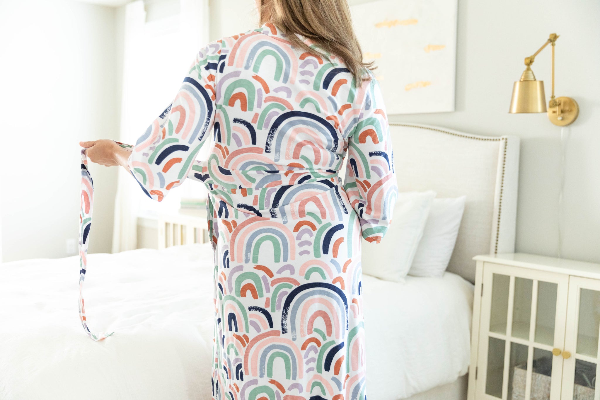 Rainbow Pregnancy & Postpartum Robe & Navy Blue Swaddle Blanket Set