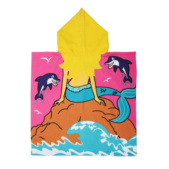 Cute Pink Mermaid Poncho Baby Towel for Kids, 1-7 years | Quick-Drying Microfiber Kids Towel