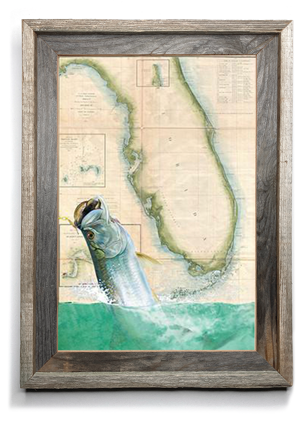 Marine Chart art  Cubera Over Straights of Florida Painting