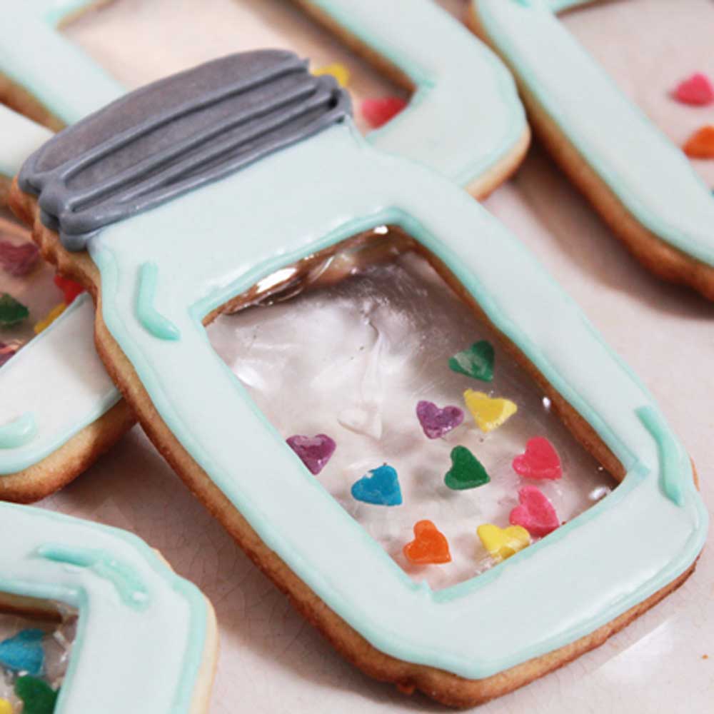 Mason Jar Decorated Cookies with See Through Candy Glass
