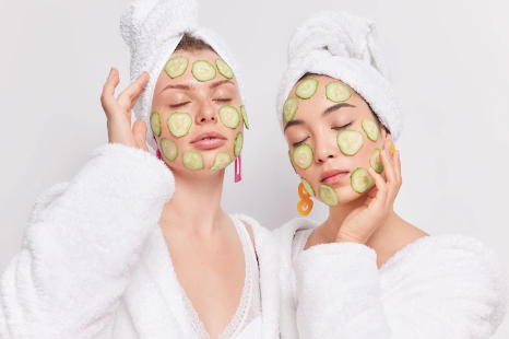 Applying cucumber on skin
