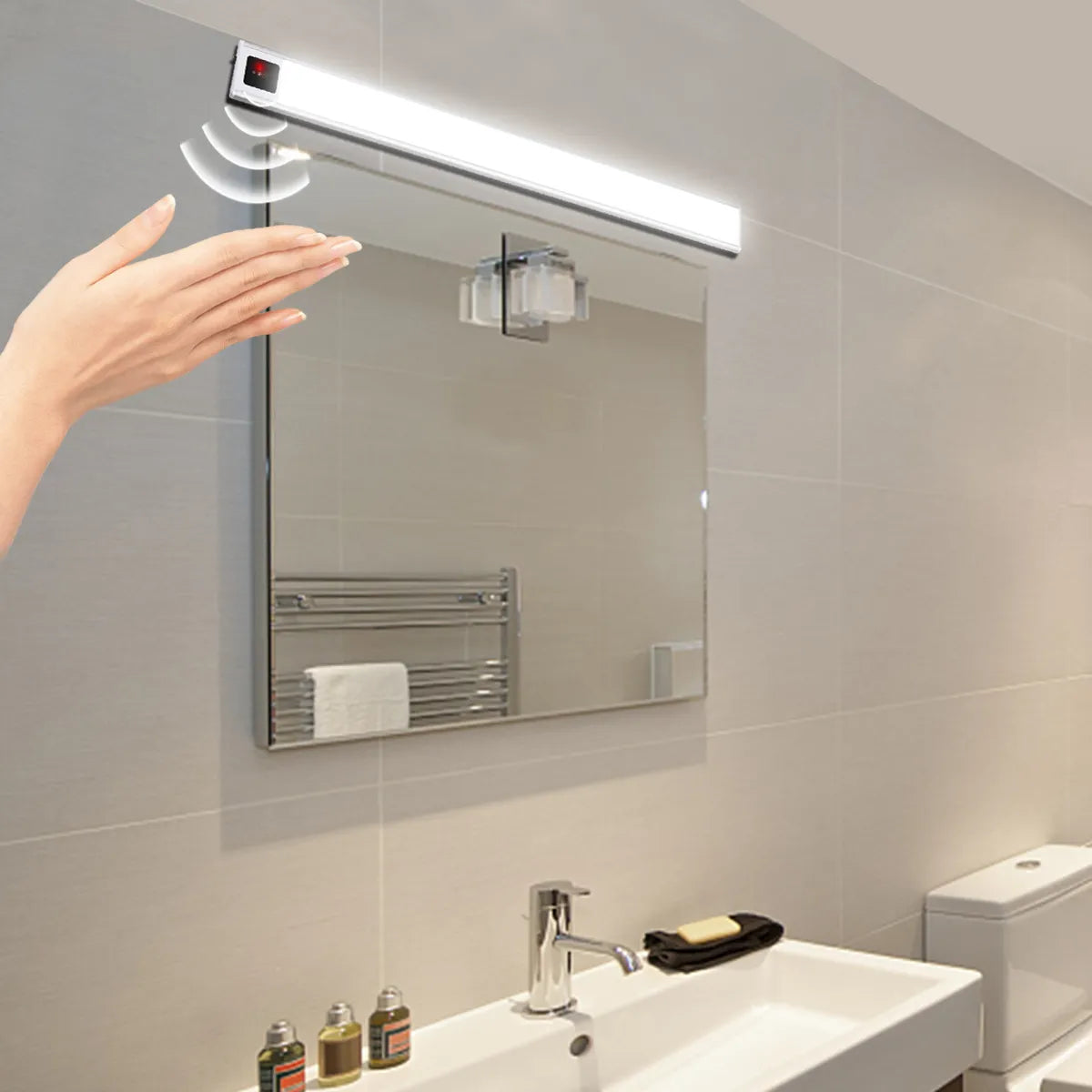 40CM Rechargeable Super Thin LED Wall mirror Front Lamp Hand Waving On Off Motion Sensor Light mirror bathroom For Makeup