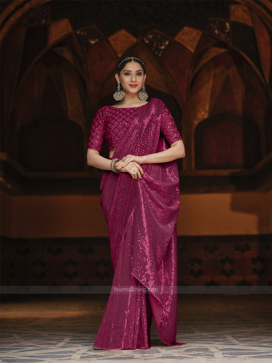 Maroon ruffle Saree | Indian saree blouses designs, Indian wedding outfits,  Saree designs party wear