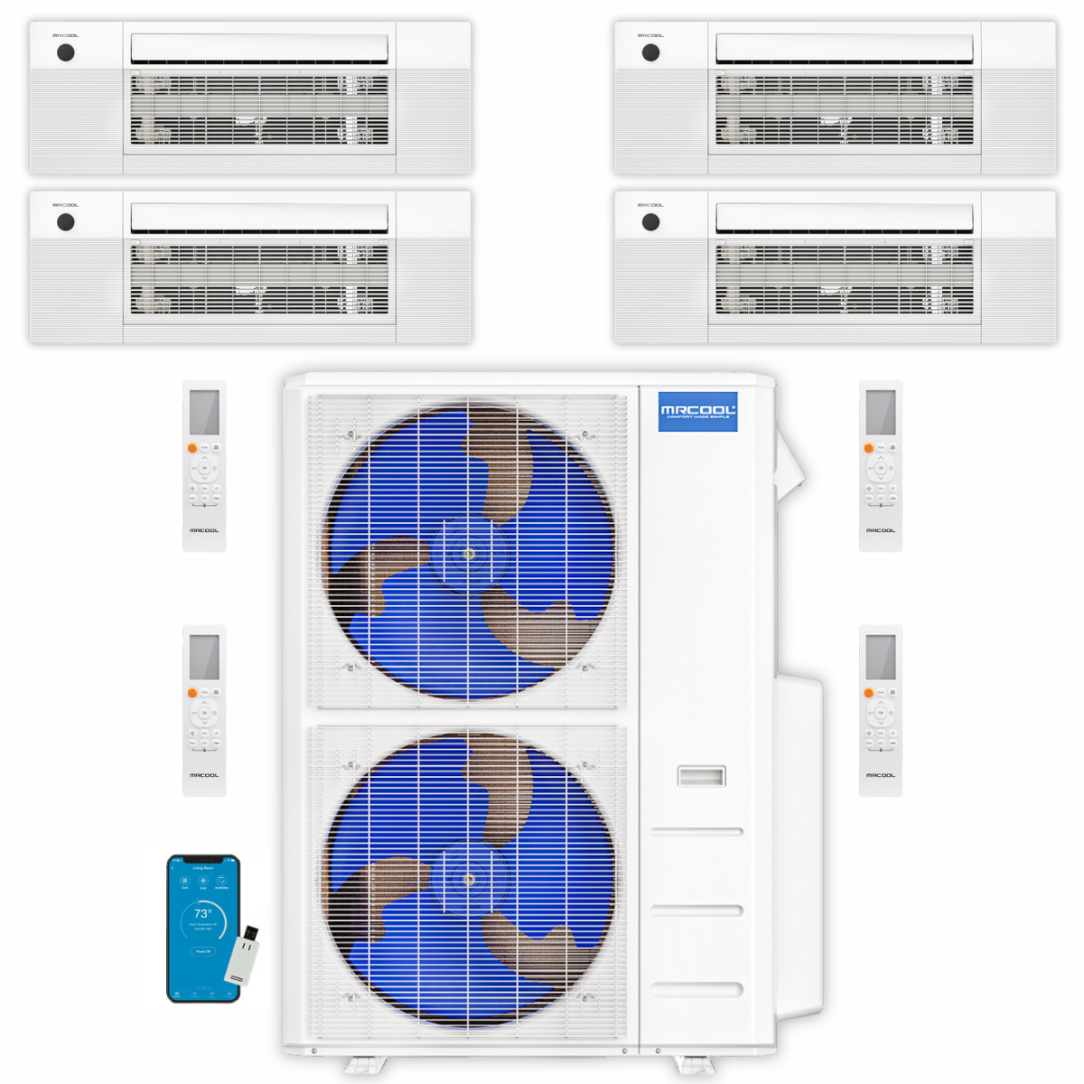 MRCOOL DIY Mini Split - 42,000 BTU 4 Zone Ceiling Cassette Ductless Air Conditioner and Heat Pump DIY-BC-448HP09091212