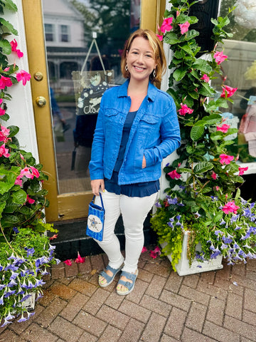 Bright Blue Linen Jacket by Lulu B with Vibrant Club Bag