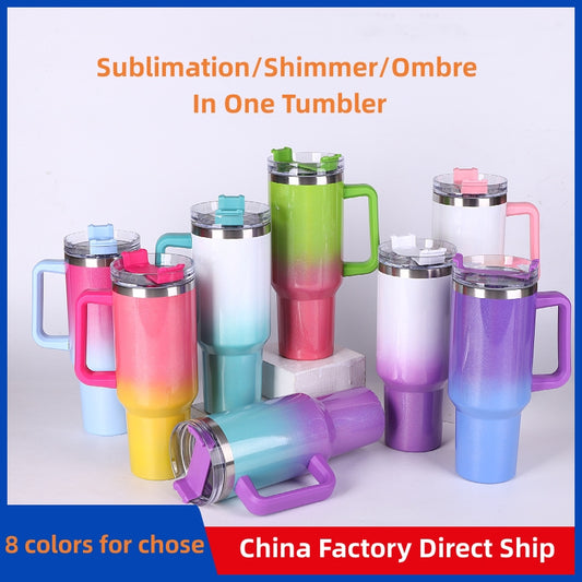 US shipping wholesale 40oz Stanley Ombre Glitter Gradient Tumbler Shimmer  Mug 20pack Stainless Steel Insulated with Handle and Lid with Optional Straw