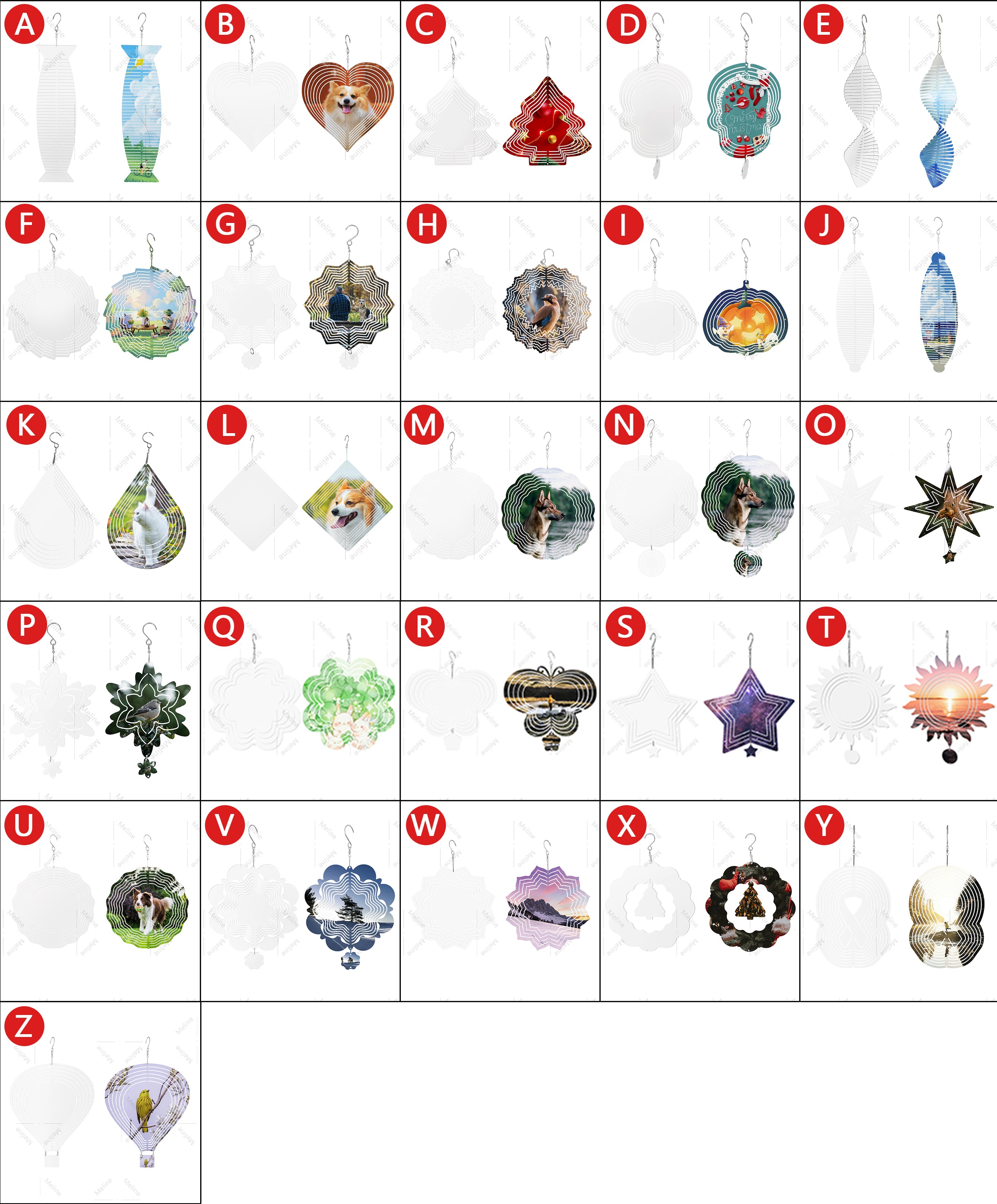 Wholesale Sublimation Wind Spinner Blanks 26 shapes 3 Inch 8 Inch 10 Inch In Bulk 3D Aluminum Metal Wind Spinners for Yard and Garden Indoor Outdoor Window Porch Front Door Decoration Round