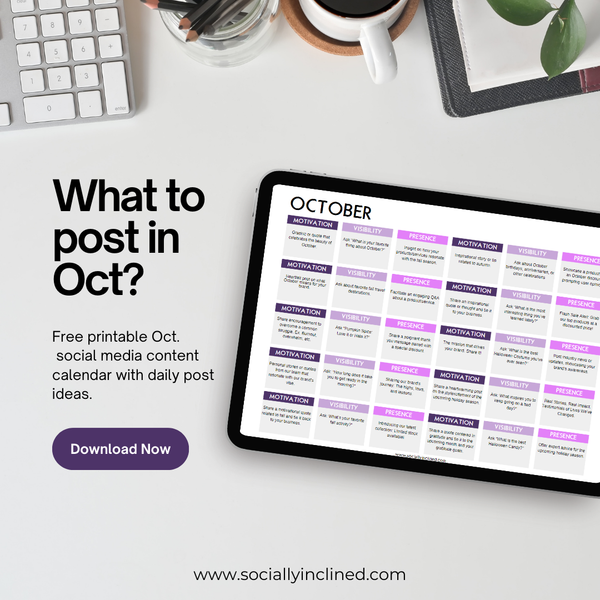 Get your free October social media content calendar to stay organized.