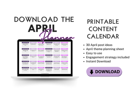a free downloadable April social media content calendar for small business owners.