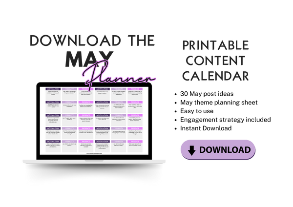 a free downloadable May social media content calendar for small business owners.