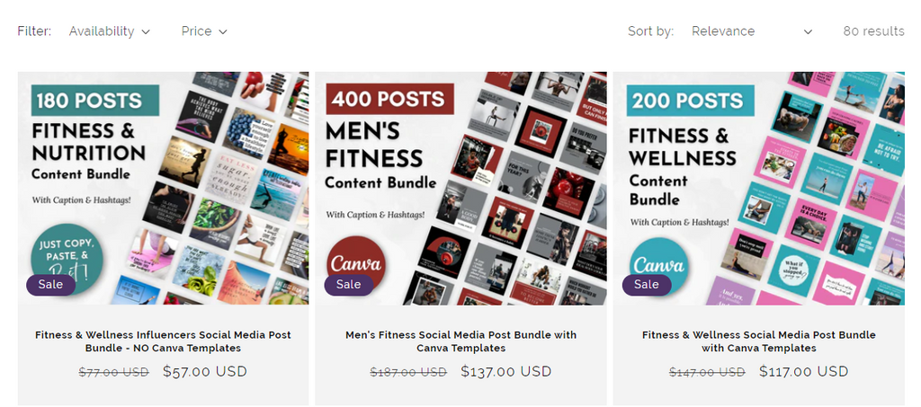 a link to 3 high-quality social media post bundles for health and fitness businesses with done-for-you social media posts