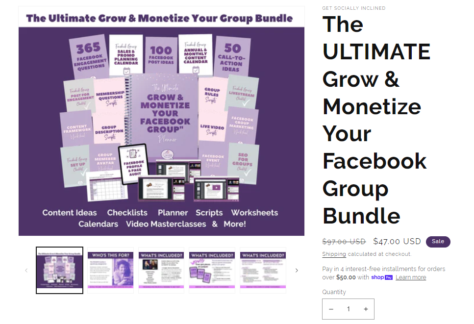 a mock up of our Ultimate Facebook Group Marketing Bundle - Checklist, Guide, done-for-you content and prompts for Facebook group Growth