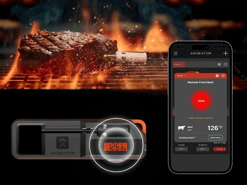 ARMEATOR A1 Smart Bluetooth Meat Thermometer | Wireless Food Thermometer | Accurate to 0.1 Degrees|229ft Wireless Range | for The Oven, Grill, Kitchen