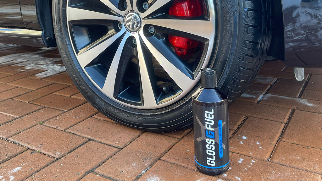 Gloss Fuel Conditioning Tyre Serum used on a VW Polo car tyre