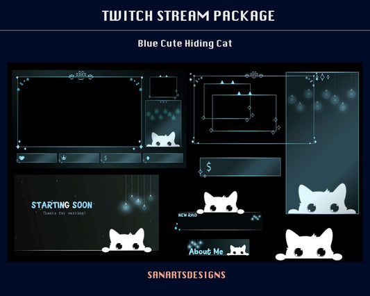 Animated Stream Package Blue Cute Hiding Cat - Package - Stream K-Arts