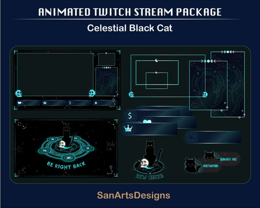 Animated Stream Package Celestial Witchy Black Cat - Package - Stream K-Arts