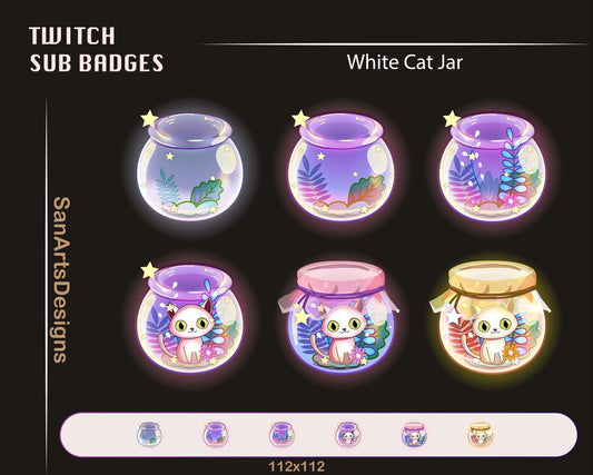 Cute Black and White Cat in Celestial Jar Twitch Sub Badges - Badges - Stream K-Arts