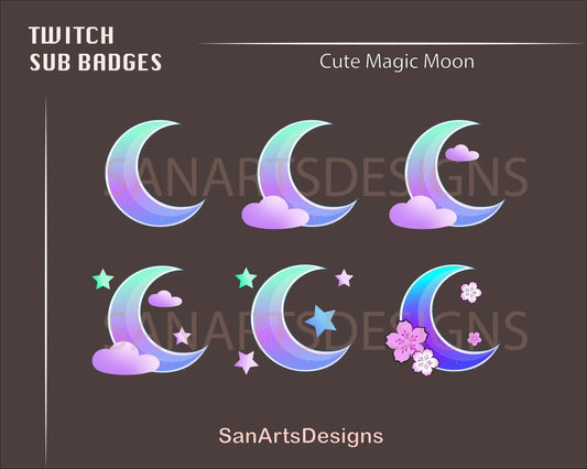 Cute Magic Moon Twitch Sub Badges - Badges - Stream K-Arts