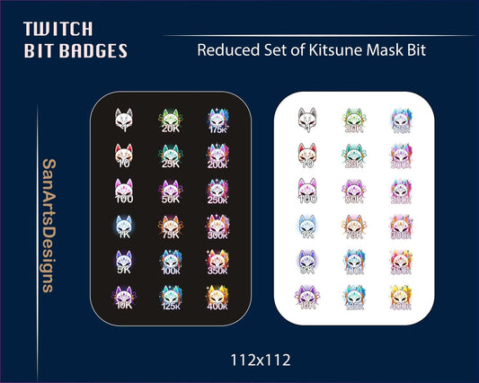 Reduced Kitsune Mask Twitch Bit Badges Set - BitBadges - Stream K-Arts