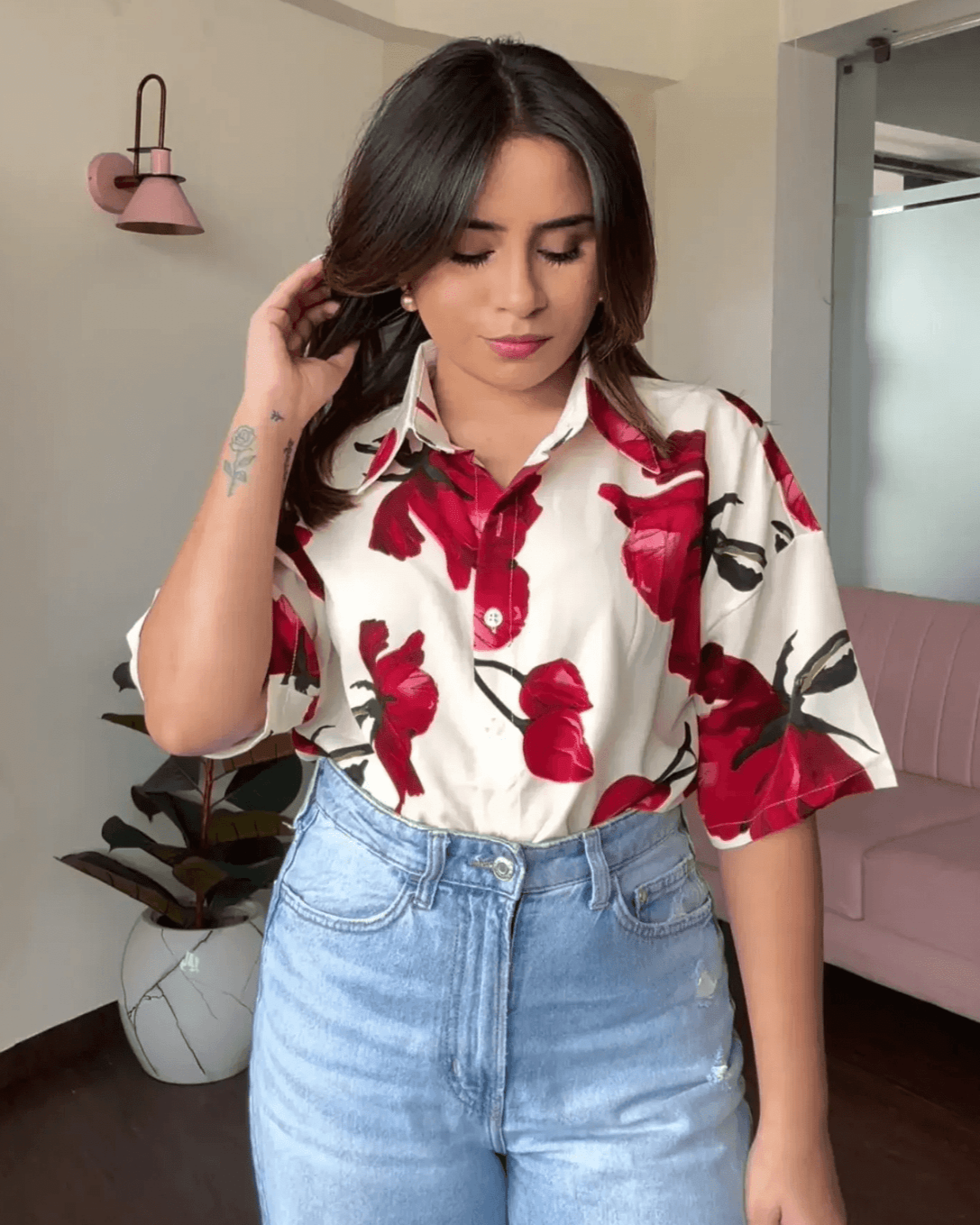 Printed Crepe Cut Sleeve Shirt