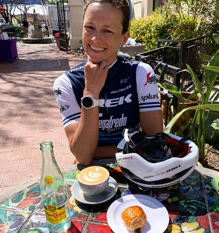 Linsey Corbin post long bike ride with a coffee & treat