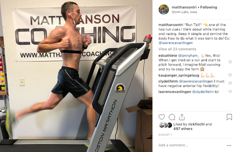 Matt Hanson professional triathlete training on indoor treadmill