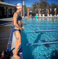 Rachel McBride pro triathlete at the swimming pool for a training workout