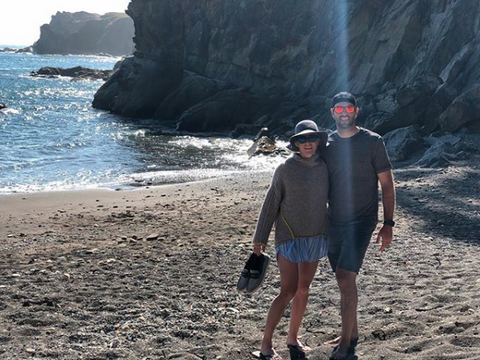 Sarah Piampiano on beach with fiance 