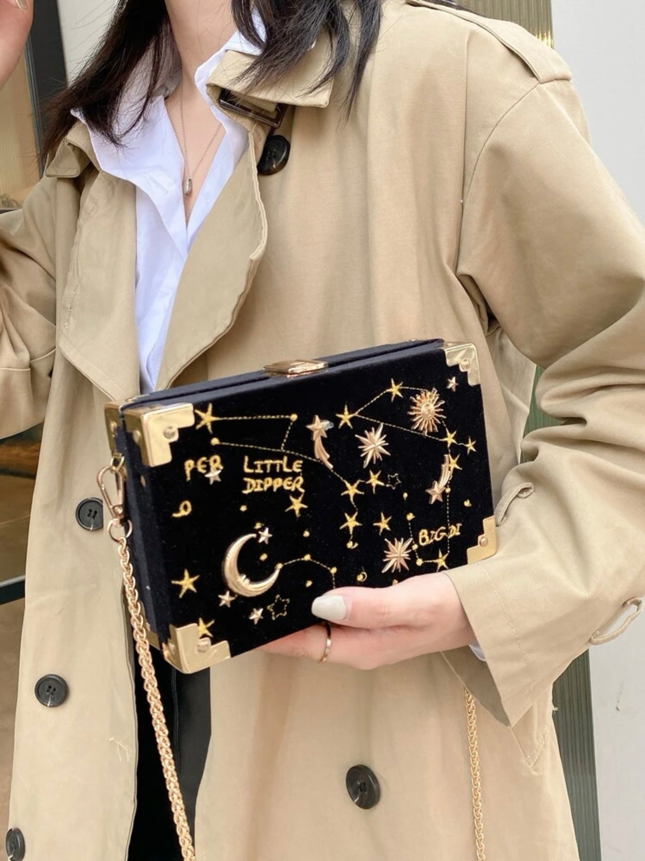 The Stella Stars & Constellations Box Clutch Bag in Black & Gold –  MirakleSun