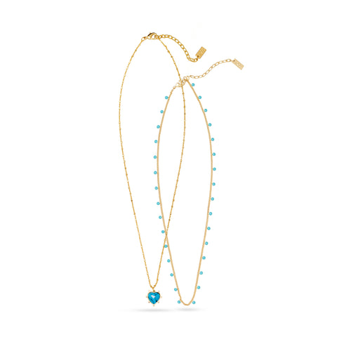 Heart-Shaped Turquoise Necklace with Zircon Gemstones