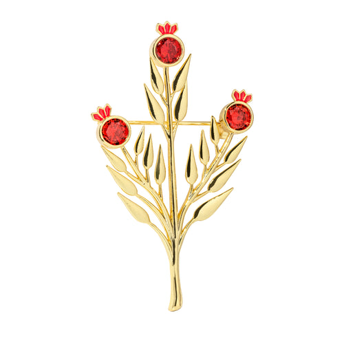 Gold Plated Pomegranate Branch Brooch with zircon Gemstone