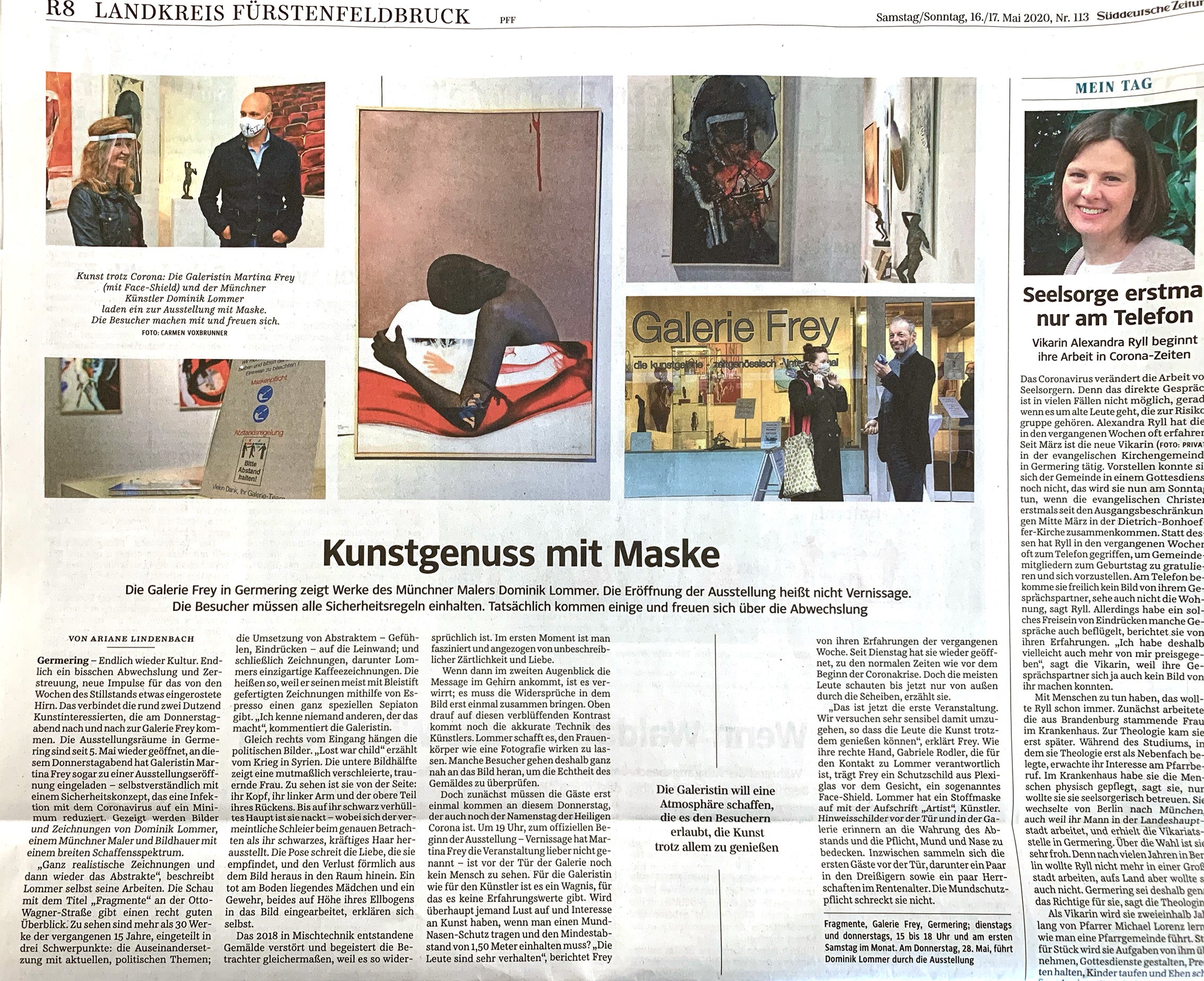 Artikel Süddeutsche Zeitung Dominik Lommer in der Galerie Frey