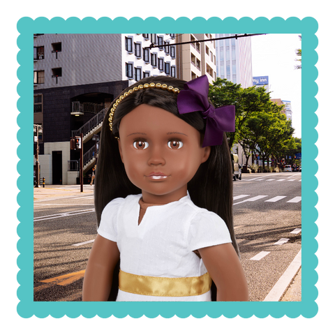African American doll posing on the street