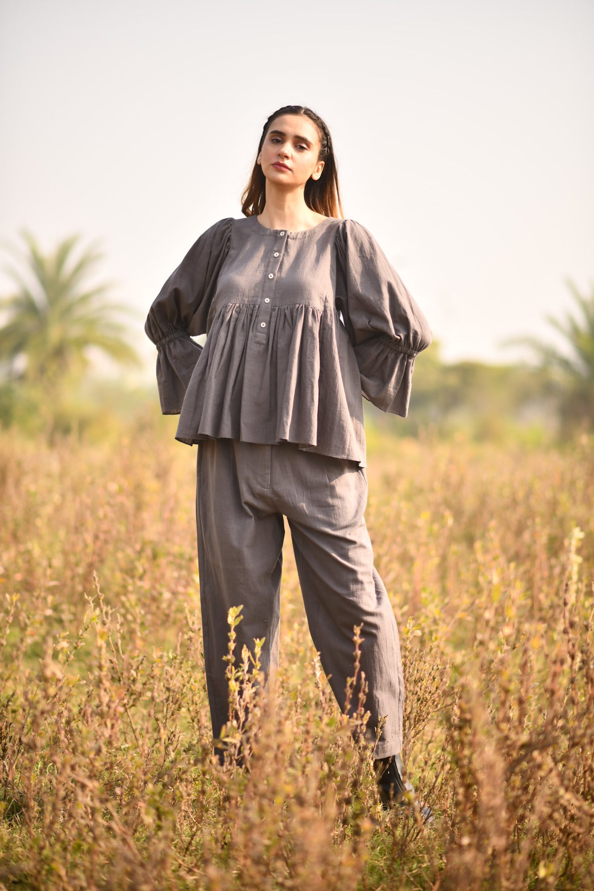 Buy Handwoven Elegance. Kashida Pattu Soft Mul Top & Organic Kala Cotton Loose  Pants (Set of 2) Online