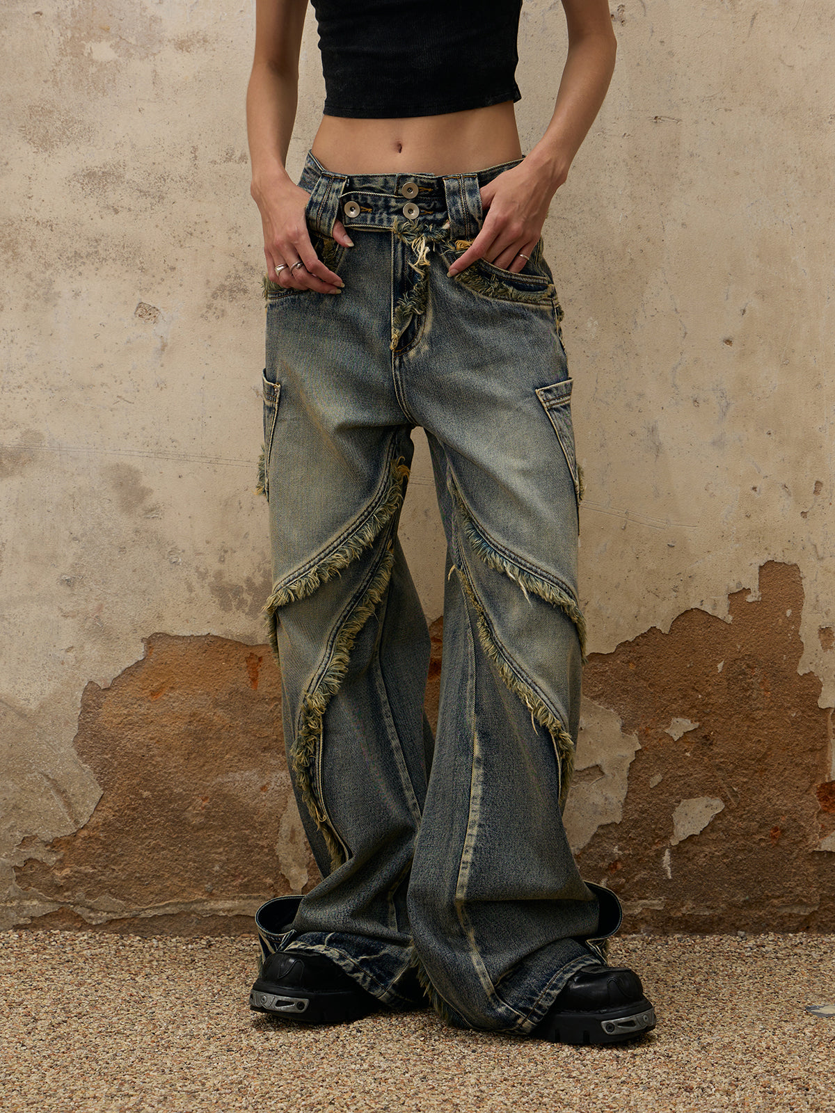 Personsoul Fade Wash Overall Denim Jeans