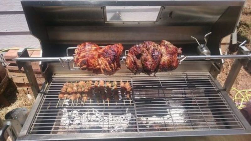 1200 mm Spartan Spit Rotisserie Roaster with two chicken cooking