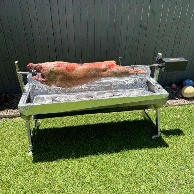 1500 mm BBQ Spit Rotisserie | Spartan with a whole lamb about to start a cook